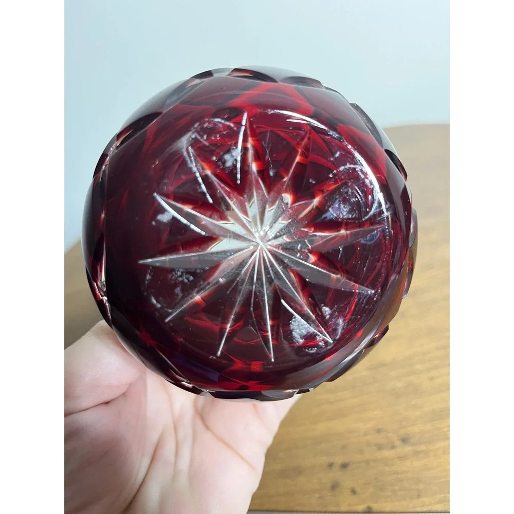 AJKA RUBY RED/ BURGANDY CASED LEAD CRYSTAL VOTIVE‎ / CANDLE HOLDER / CAVIAR BOWL
